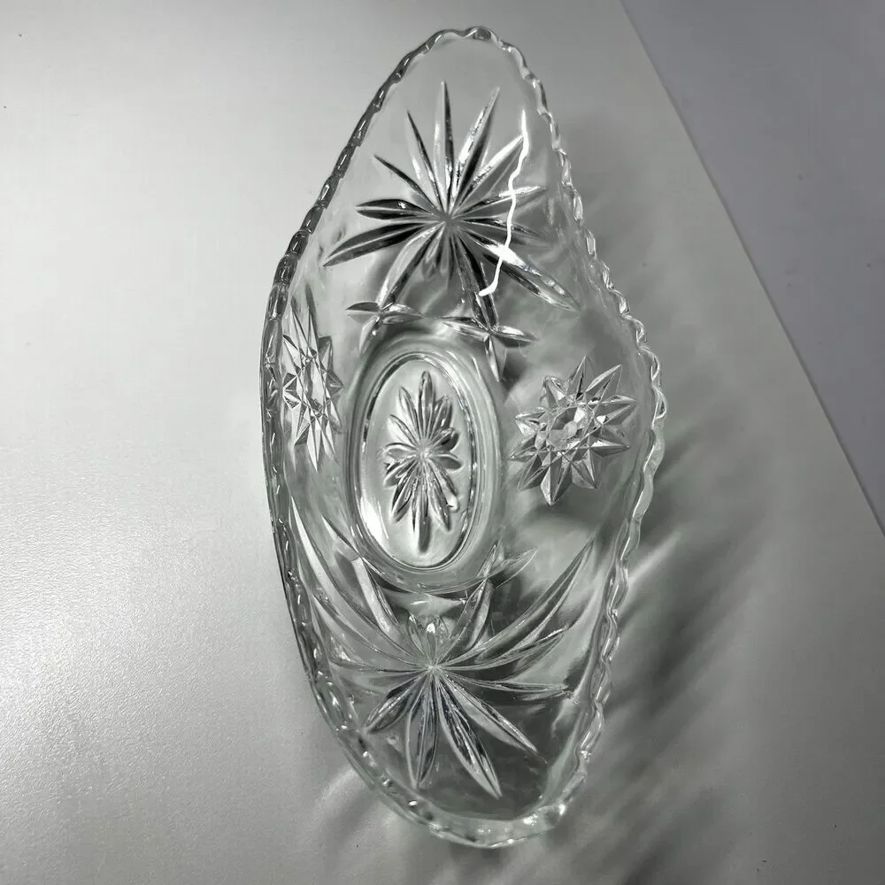 Vintage Anchor Hocking EAPC Star of David Clear Glass Banana Boat Dish 9.5